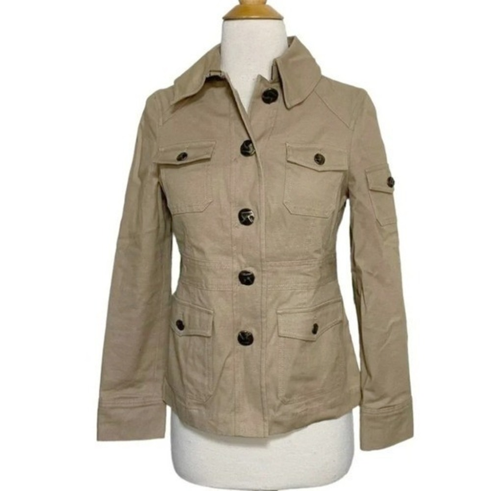 Ambition Safari Utility Jacket size SP Tan Khaki Cotton Button Up MultiPocket